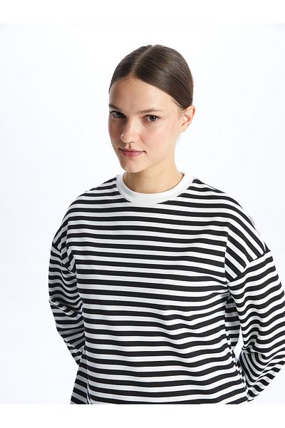 LC Waikiki Dámská mikina tunika s proužkovaným dlouhým rukávem Crew Neck