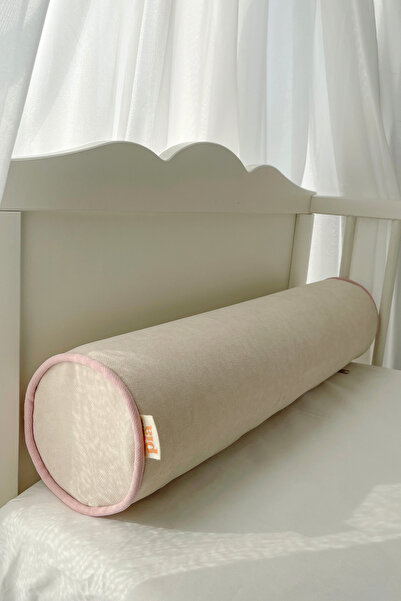 Piamom Krem Pembe Biyeli Fitilli Silindir Sosis Bumper Yastık