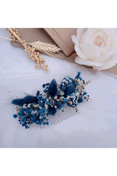 Yumak Dekor Grup COPIE - Agrafă cu flori uscate albastru închis - Accesoriu pentru păr