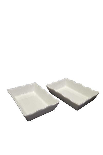 ultraform Porcelain Wavy Edge Rectangular Bowl 12.5x9cm 4-Piece Kitchen Appliance Appetizer Presentation Plate Hotel