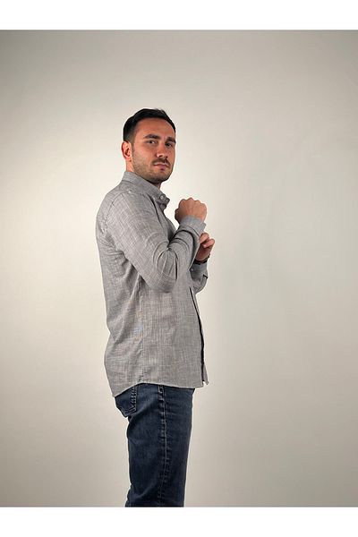 Mad&Calf Ανδρικό μακρυμάνικο πουκάμισο με κέντημα με λεπτή εφαρμογή