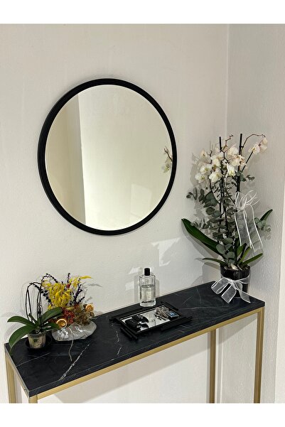 Ersan Dizayn 60 Cm Siyah Metal Çerçeve Dekoratif Yuvarlak Ayna