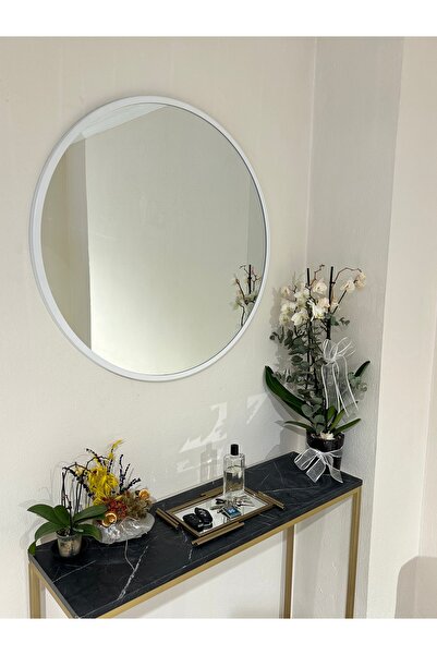 Ersan Dizayn 70 Cm Beyaz Metal Çerçeve Dekoratif Yuvarlak Ayna