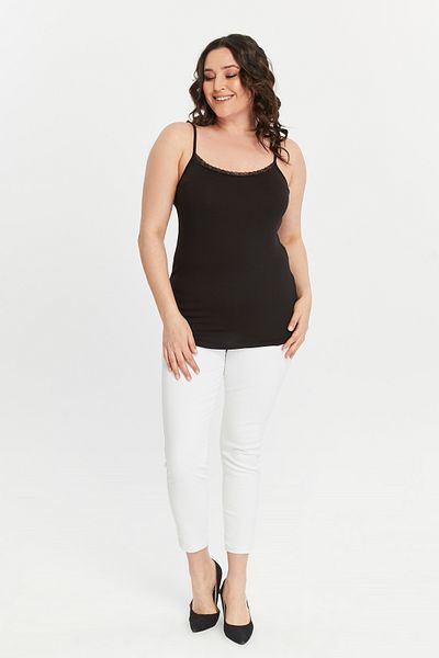 Curvy Trend Plus Size Rope Strap Lace Detailed Oval Slit Blouse