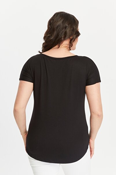 Curvy Trend Plus Size Wide V-Neck Short Sleeve Oval Slit Blouse