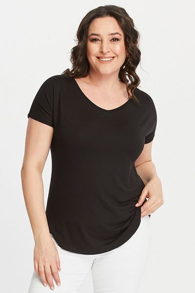 Curvy Trend Plus Size Wide V-Neck Short Sleeve Oval Slit Blouse