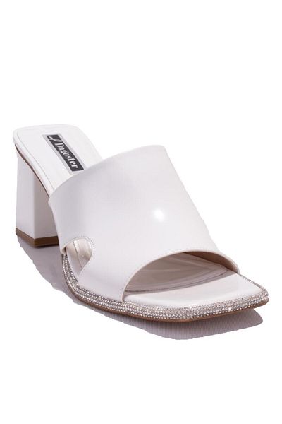 DAGOSTER Dza07- 1136745 c Papuci de damă cu toc de piatră clasică din piele lăcuită albă