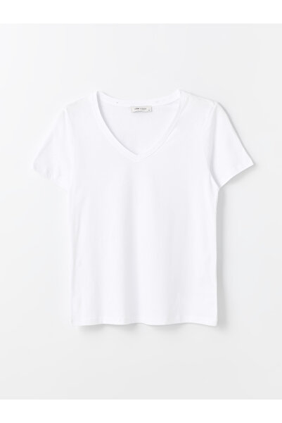 LC Waikiki Γυναικείο μπλουζάκι με μονόχρωμο κοντομάνικο V-λαιμόκοψη