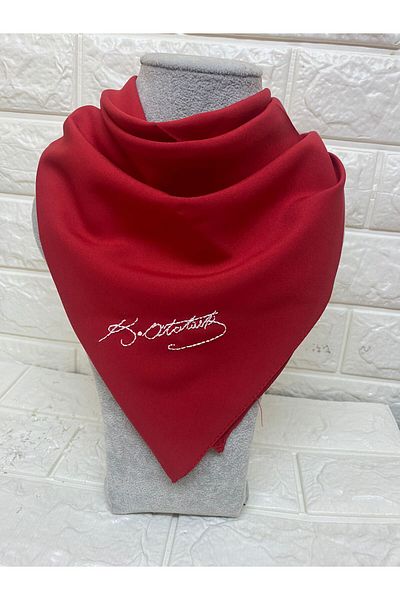 sema aksesuar Red Handmade K. Ataturk Written Plain Scarf - Bandana - April 23, October 29, August 30, 19 May