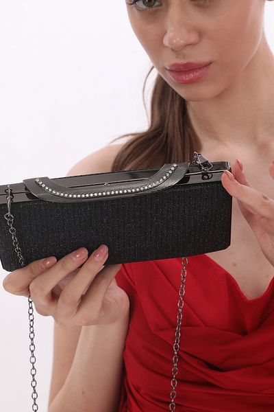 womenacs Culoare Neagră Material Piept Stone Rochie De Seară De Damă Clutch Portofoliu Nuntă Logodnă Geantă De Seară Henna