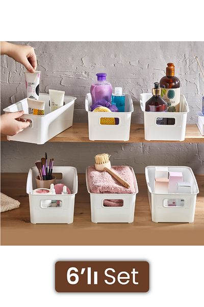 Vienev White 6-Piece Organizer Basket with Handles