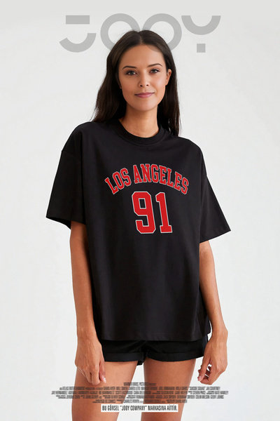Jooy Company Los Angeles 91 Printed - Γυναικείο μαύρο μπλουζάκι Oversize