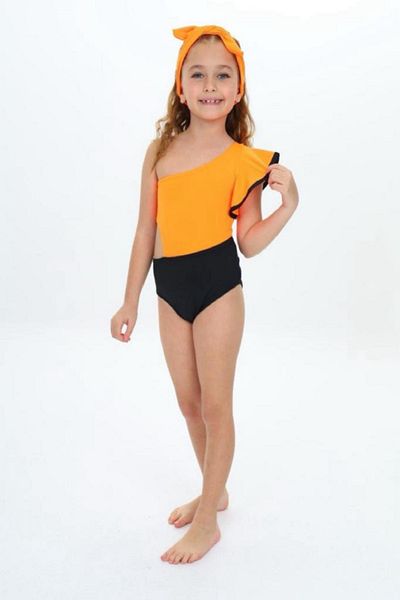 PODİUM GİYİM Costum de baie pentru fete Bandana cu volane cu un singur umăr de sezon nou - Costum de baie