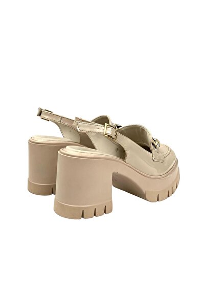 bescobel Women's Hutyam Skin Patent Leather Open Back Leopard Shoes Chain Buckle 10 cm 650