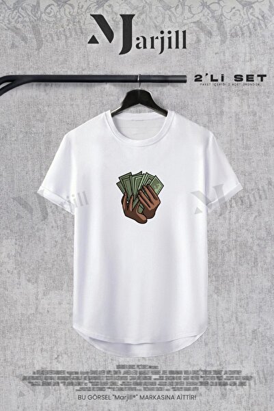 Marjill Σχέδιο νομισμάτων - Σετ 2 λευκών οβάλ μπλουζών με λεπτή εφαρμογή