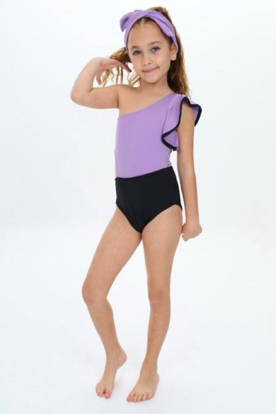 PODİUM GİYİM New Season Cutout Low-cut Model Single Shoulder Frilly Bandana Girl's Swimsuit - Swimsuit