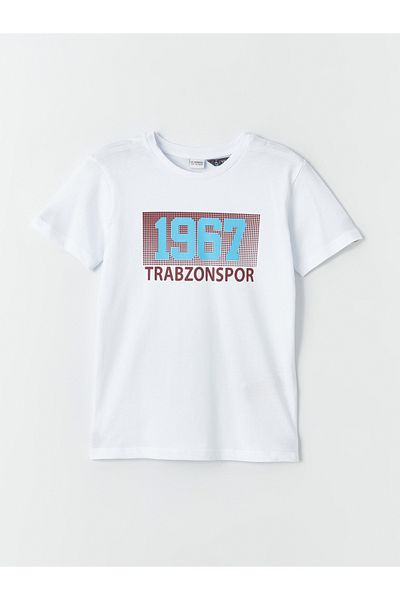LC Waikiki Chłopięcy T-shirt z krótkim rękawem i nadrukiem Trabzonspor z okrągłym dekoltem