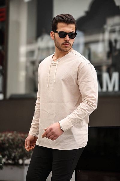 Minharir Ανδρικό λινό πουκάμισο Oversize