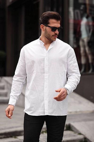 Minharir High Collar Oversize Linen Shirt