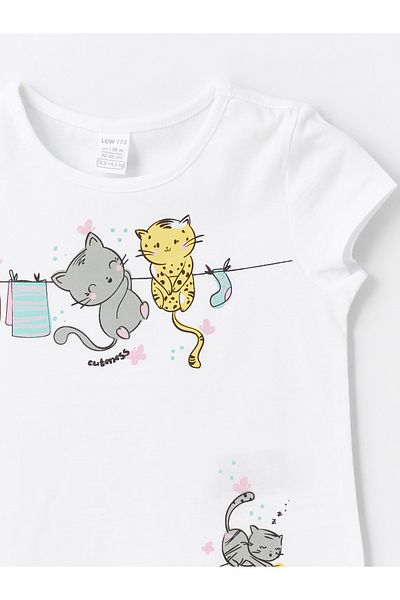 LC Waikiki Crew Neck Printed Short Sleeve T-Shirt for Baby Girl
