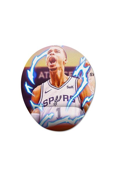 Pixxa فيكتور Wembanyama - موديل لوحة الماوس لدعم المعصم NBA - 3 بيضاوي