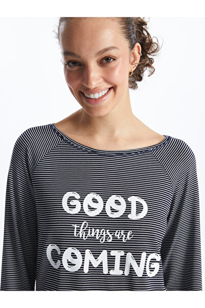 LC Waikiki Csíkos nyakú, hosszú ujjú női pizsama szett