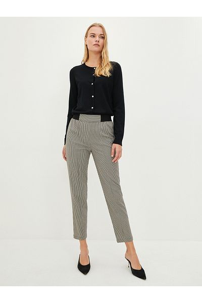 LC Waikiki Slim Fit Plaid Women's Trousers with Elastic Waist