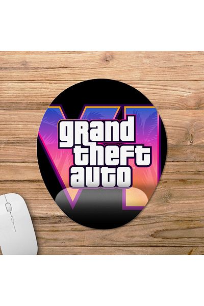 Pixxa GTA 6 - Grand Theft Auto 6 - GTA VI نموذج لوحة الماوس مع دعم المعصم - 2 بيضاوي