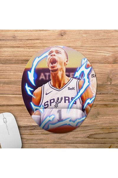 Pixxa فيكتور Wembanyama - موديل لوحة الماوس لدعم المعصم NBA - 3 بيضاوي