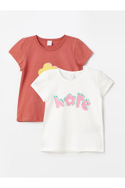 LC Waikiki Crew Neck Printed Baby Girl T-Shirt, Pack of 2