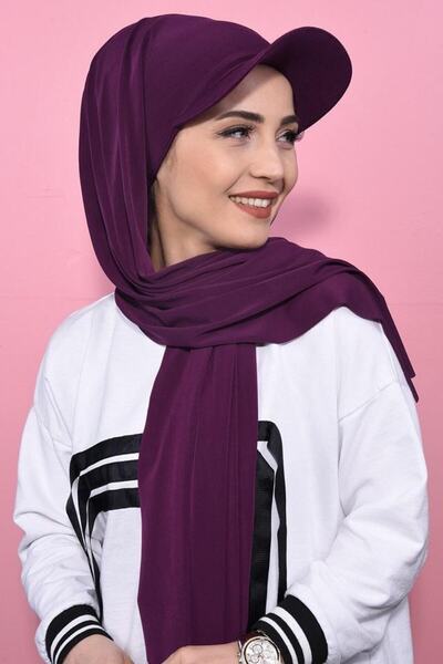 ŞİNKESK Cap Boneli Ready Shawl Hijab Plum