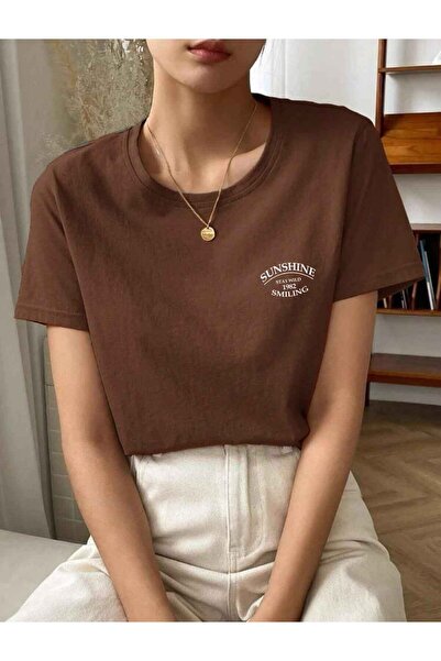 over head oh Γυναικείο μπλουζάκι καφέ Sunshine Printed Oversize