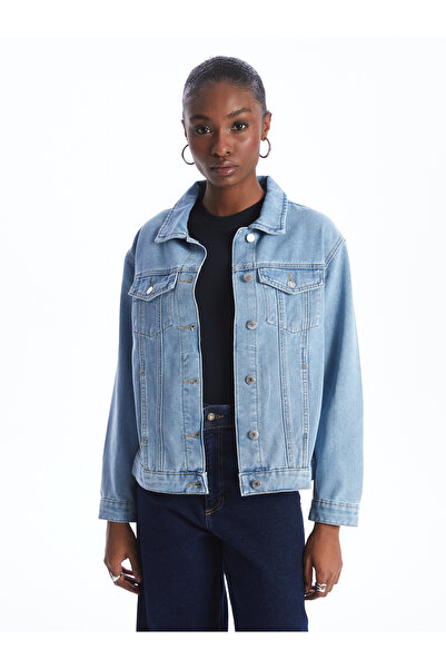 LC Waikiki Női Jean dzseki - inggallér, tömör, hosszú ujjú