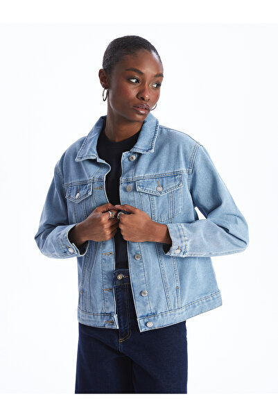 LC Waikiki Női Jean dzseki - inggallér, tömör, hosszú ujjú