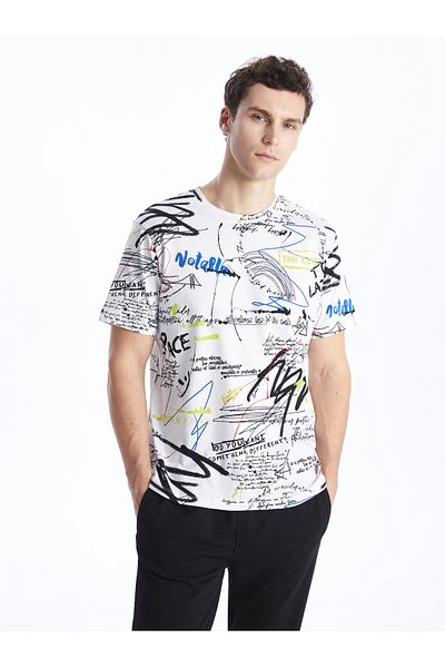 LC Waikiki Męski T-shirt z bawełny czesanej z krótkim rękawem i nadrukiem