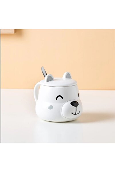 hediyeconcepti 450ml Cute Ceramic Cartoon Panda Cup with Lid Spoon Drink Mug