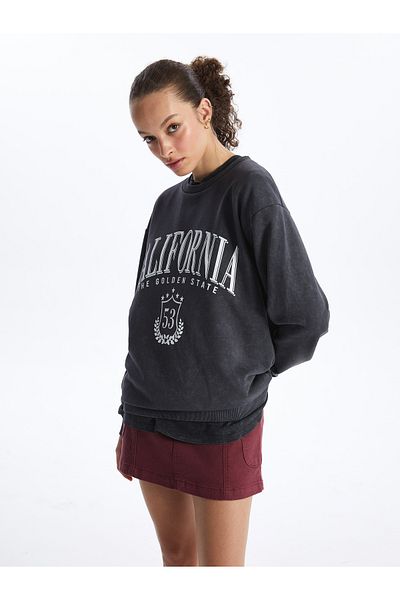 LC Waikiki Μακρυμάνικο Oversize Γυναικείο Φούτερ Crew Neck - Τυπωμένο