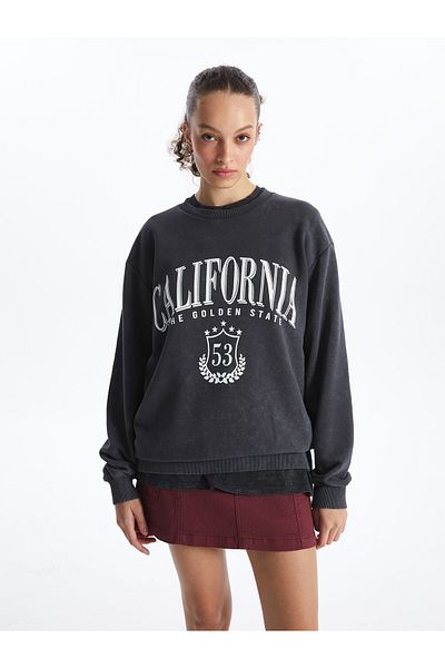 LC Waikiki Μακρυμάνικο Oversize Γυναικείο Φούτερ Crew Neck - Τυπωμένο