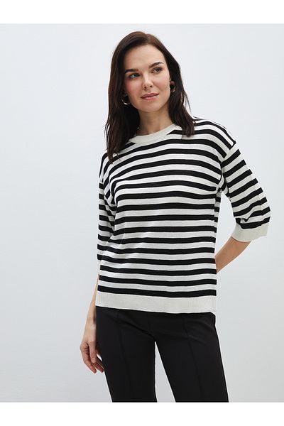 LC Waikiki Crew Neck Striped Oversize Women's Knitwear Sweater