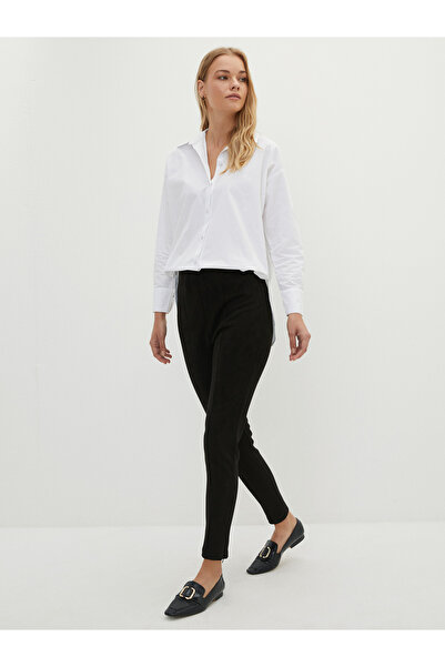 LC Waikiki Slim Fit semišové dámské kalhoty s detailem zipu na nohavicích