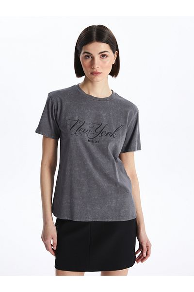 LC Waikiki Bedrucktes, kurzärmliges Damen-T-Shirt mit Rundhalsausschnitt