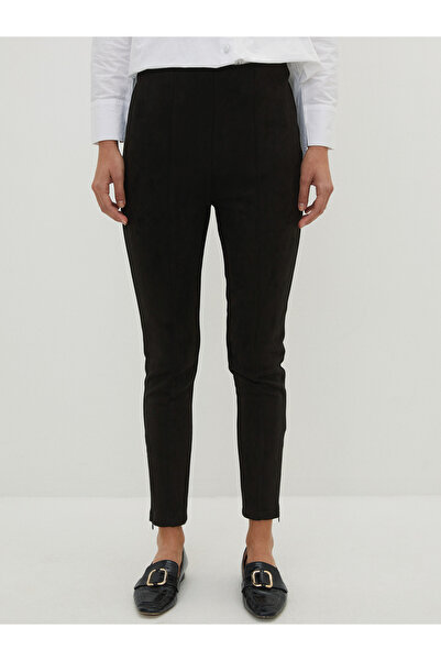 LC Waikiki Slim Fit semišové dámské kalhoty s detailem zipu na nohavicích