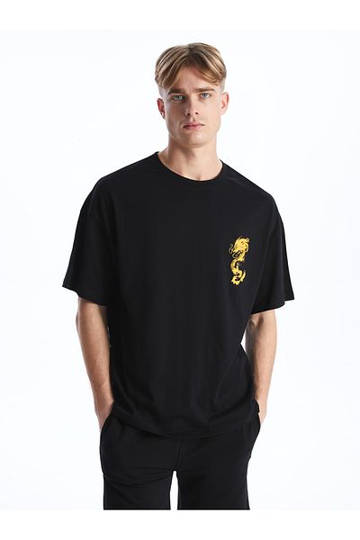 LC Waikiki Kurzärmliges, bedrucktes Herren-T-Shirt aus gekämmter Baumwolle mit Rundhalsausschnitt