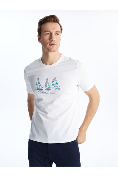 LC Waikiki Bedrucktes Herren-T-Shirt aus gekämmter Baumwolle – Rundhalsausschnitt, kurze Ärmel