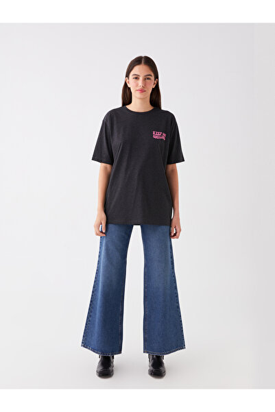 LC Waikiki Oversize dámské triko - výstřih, potištěný, krátký rukáv