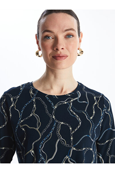 LC Waikiki Nyomtatott, hosszú ujjú, nyakú női blúz