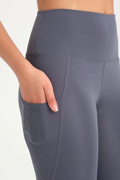 BANEGA Women's Anthracite High Waist Slim Double Pocket Below Knee Capri Leggings Capri