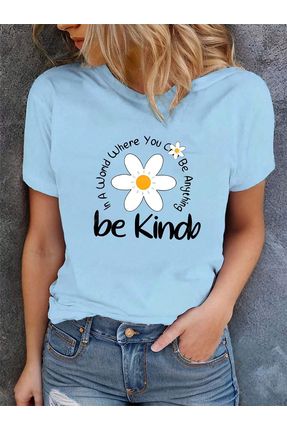 BEETON Be Kind Flower T Shirt Bebe Mavi Bask l Oversize Bisiklet Yaka K sa Kol Ti ort Fiyat Yorumlar Trendyol