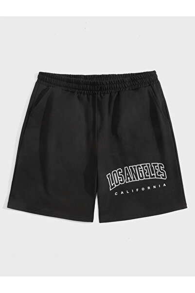 BEETON شورت لوس أنجلوس كاليفورنيا القطني الممشط - قصير مطبوع باللون الأسود بد...