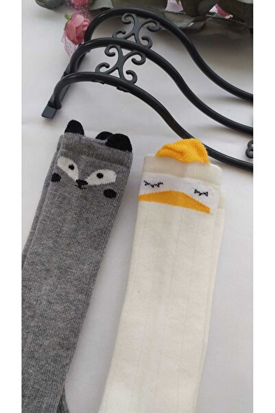 MİNİBİRİ Double Advantageous Fox-Chick Figured Knee-Length Baby Boy Socks Baby Girl Socks